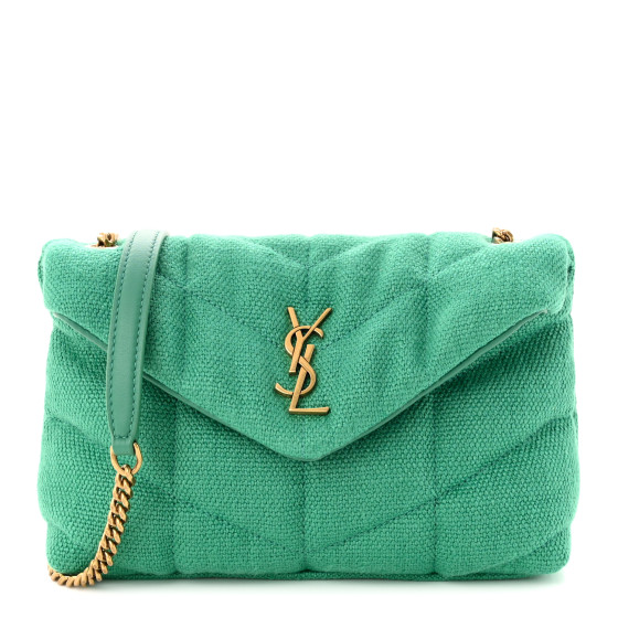 SAINT LAURENT Canvas Quilted Toy Loulou Puffer Monogram Chain Satchel Basil