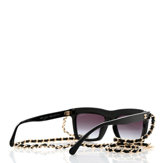 CHANEL Acetate Metal Calfskin Chain Rectangle Sunglasses