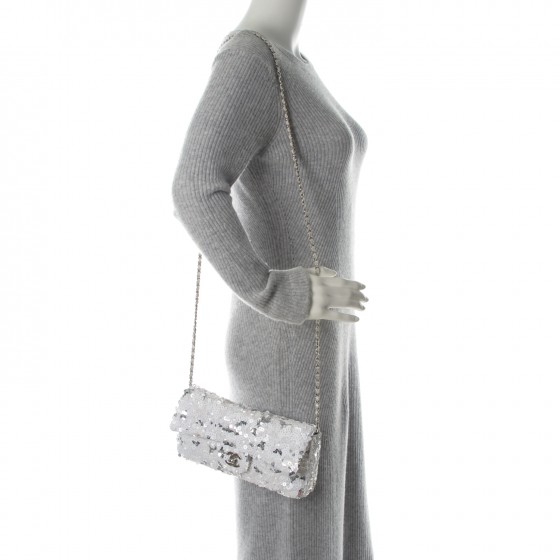 CHANEL Sequin East West Flap Dark White 170174 | FASHIONPHILE
