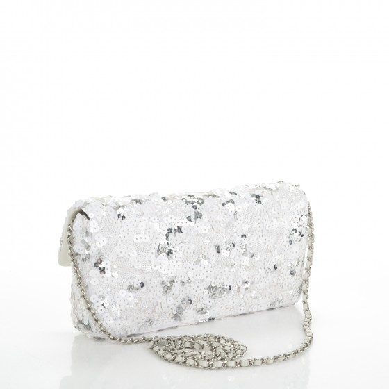 25SS【CHANEL】ナチュラルストーン CHANEL Sequin East West Flap Dark White 170174 | FASHIONPHILE
