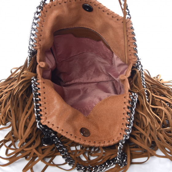 STELLA MCCARTNEY Eco Suede Mini Fringe Falabella Tote Tan