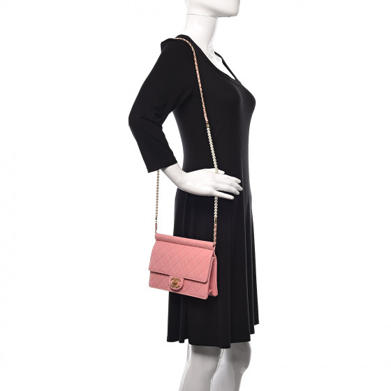 CHANEL Lambskin Quilted Pearl Chain Flap Bag Pink 454891