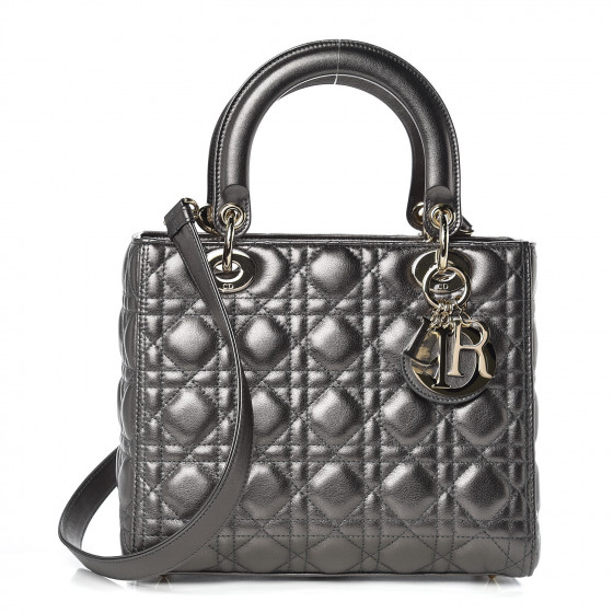 CHRISTIAN DIOR Metallic Calfskin Cannage Medium Lady Dior