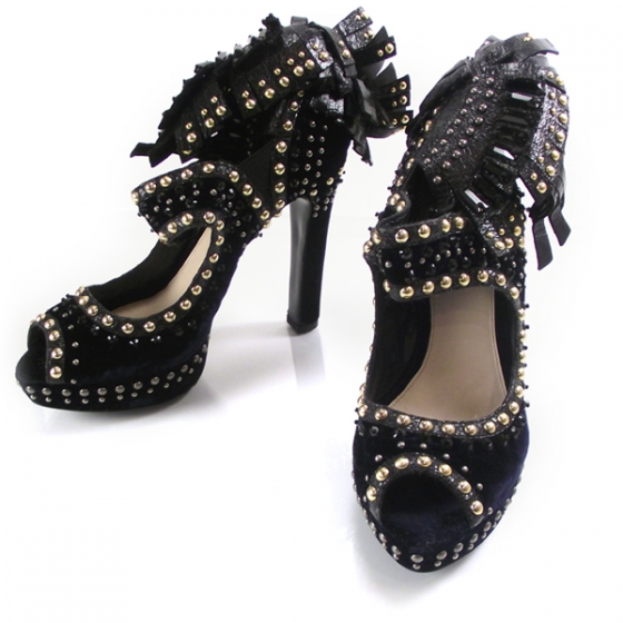 PRADA Velvet Studded Mohawk Pumps 38 13679 | FASHIONPHILE