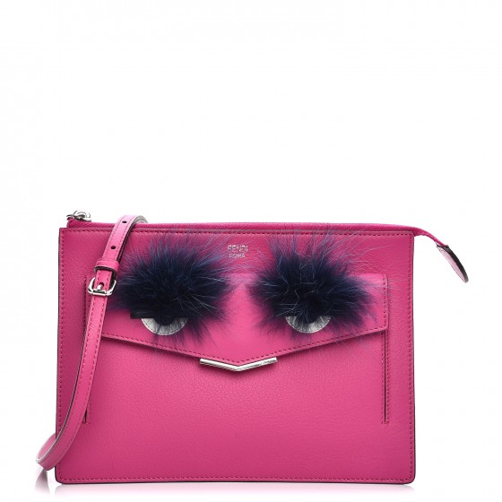 FENDI Vitello Dolce Fox Fur Monster Eyes Mini 2Jours Pouch