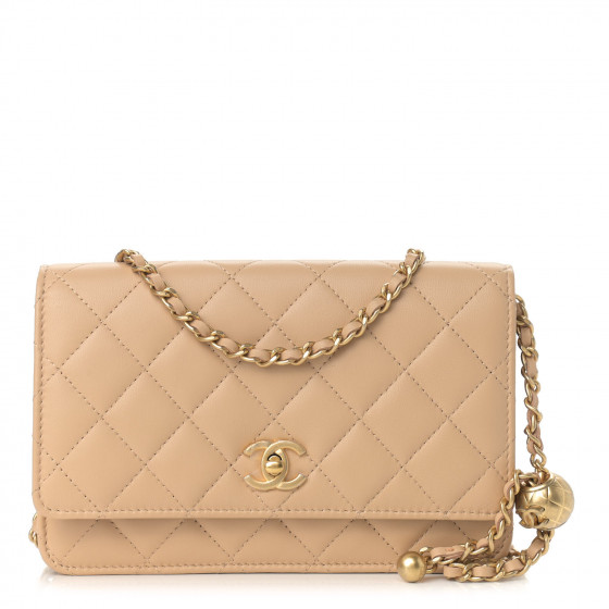 CHANEL Lambskin Quilted CC Pearl Crush Wallet on Chain WOC
