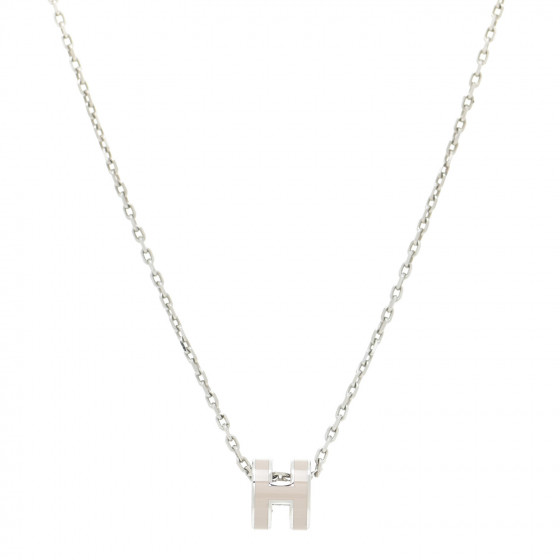 ★Hermes★(W) Mini Pop H Pendant★Palladium & Marron Glace HERMES Palladium Mini Pop H Pendant Necklace Marron Glace