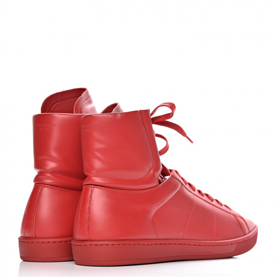 Saint Laurent SL24 Leather-Calf Hair High Top 関税送料込 Saint Laurent SL24 High Top Sneakers in White and Green