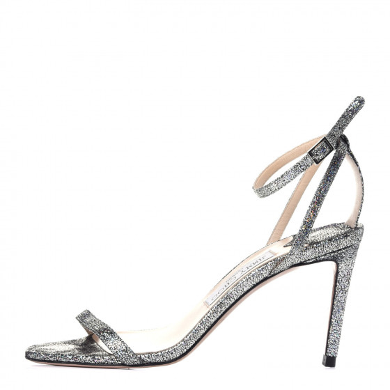 JIMMY CHOO Metallic Calfskin Minny 85 Ankle Strap Sandals