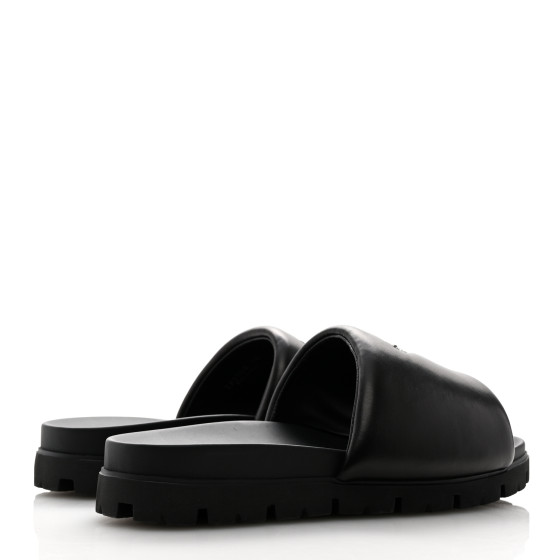 PRADA Nappa Soft Padded Metal Triangle Logo Mens Slide