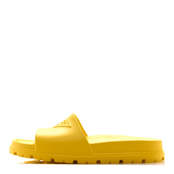 PRADA EVA Rubber Triangle Logo Embossed Mens Lug Sole Slide
