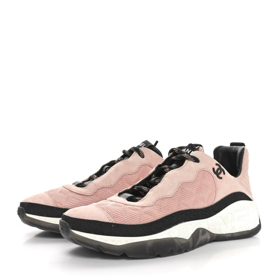 【みな】 CHANEL Mesh Suede Calfskin Quilted Sneakers 38 Pink Beige