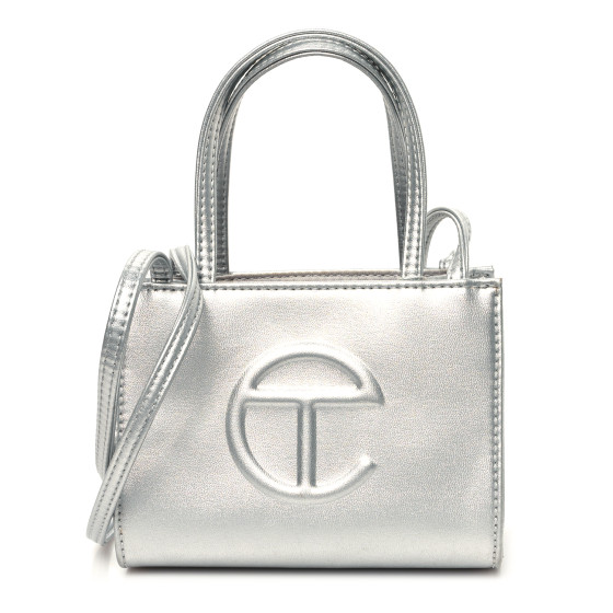 TELFAR Metallic Vegan Leather Small Shopping Bag Silver