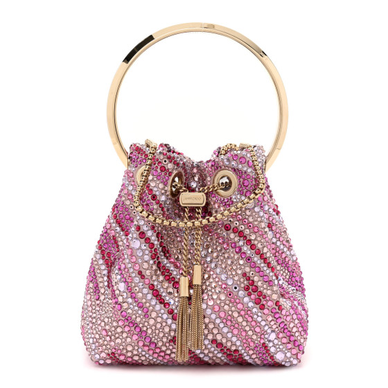 JIMMY CHOO Satin Wave Degrade Hotfix Crystal Embellished Bon