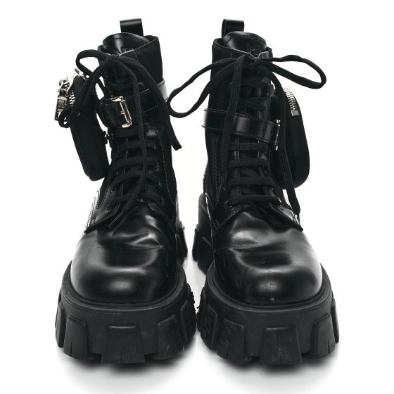 [PRADA]★Monolith Pouch Boots★Black Black Monolith leather and Re-Nylon boots with pouch | PRADA