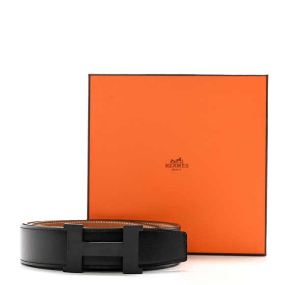HERMES Box 135 Togo 38mm H Belt 115 46 Black Gold 1553585
