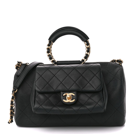 Caviar Lambskin Quilted In The Loop Bowling Bag Black