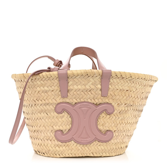 CELINE Raffia Calfskin Triomphe Teen Panier Vintage Pink