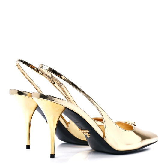PRADA Metallic Calfskin Metal Triangle Logo 85mm Slingback