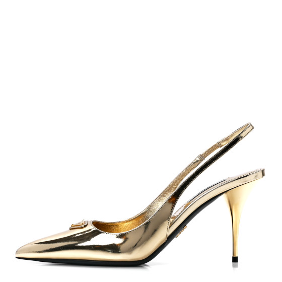 PRADA Metallic Calfskin Metal Triangle Logo 85mm Slingback