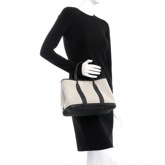 HERMES◆GARDEN PARTY 30 Ecru/Noir ◆ Hermès // 2020 Ecru Toile & Noir Negonda Garden Party 36 Bag