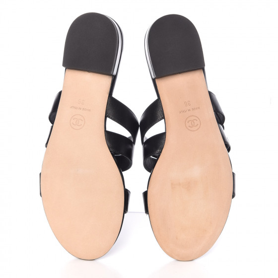 CHANEL Calfskin CC Turnlock Mule Sandals 36 Black 354767