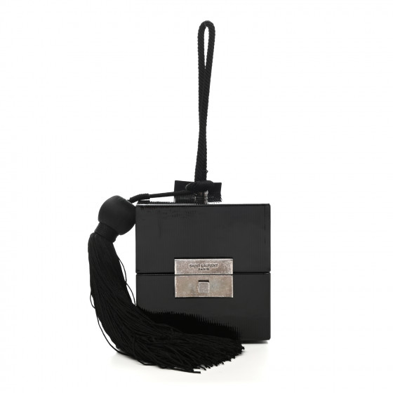 SAINT LAURENT Patent Jerry Cube Box Clutch Black 1005418