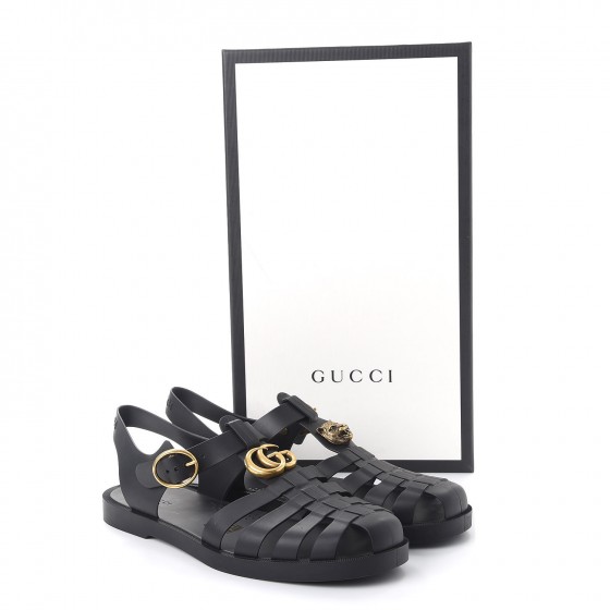 GUCCI Rubber Mens Buckle Strap Sandals 8 Black 261979