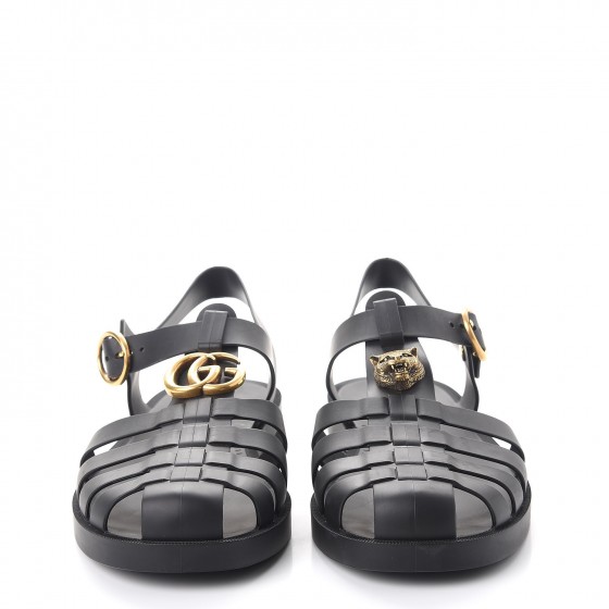 GUCCI Rubber Mens Buckle Strap Sandals 8 Black 261979