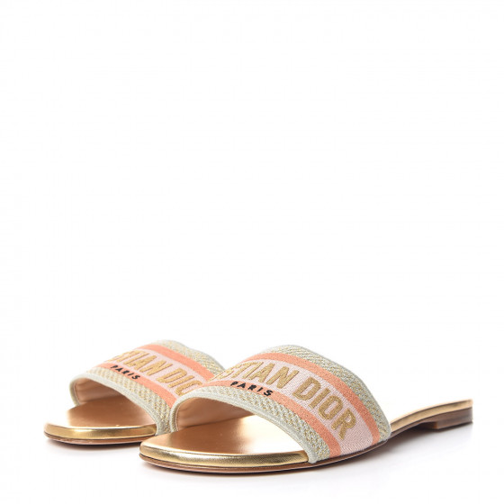 CHRISTIAN DIOR Canvas Lurex Embroidered Dway Flat Slide