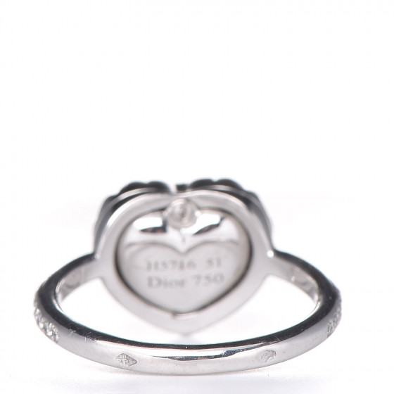 CHRISTIAN DIOR 18K White Gold Diamond Opal Heart Ring 51