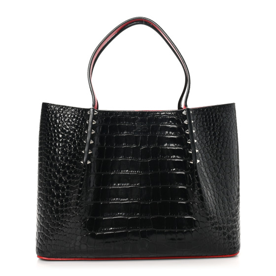 【SALE】MEDIUM CROCODILE-PRINT CALFSKIN SHOPPER Black Crocodile Print Tote | Faux Croc Embossed Handbag For