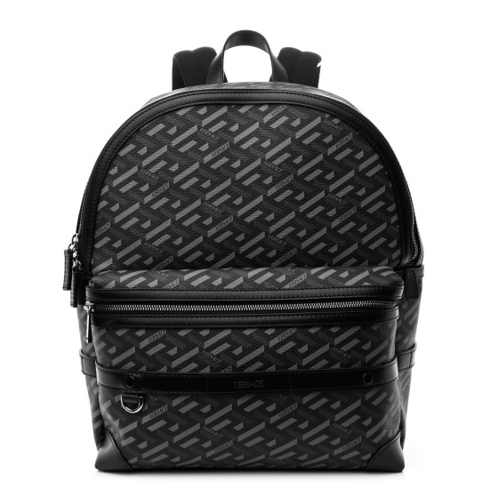 VERSACE ベルサーチ ボディバッグ グレー ブラック La Greca VERSACE Coated Canvas La Greca Signature Messenger Bag Black