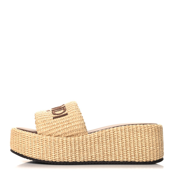 FENDI Raffia Womens FF Sunshine Flatform Slide Sandals 38.5