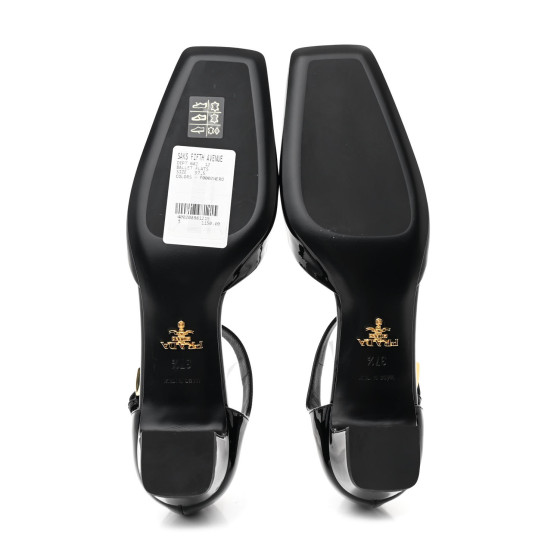 PRADA★黒 ポインテッドトゥミュール PRADA Vernice Triangle Squared Toe 35mm Pumps 37.5 Black