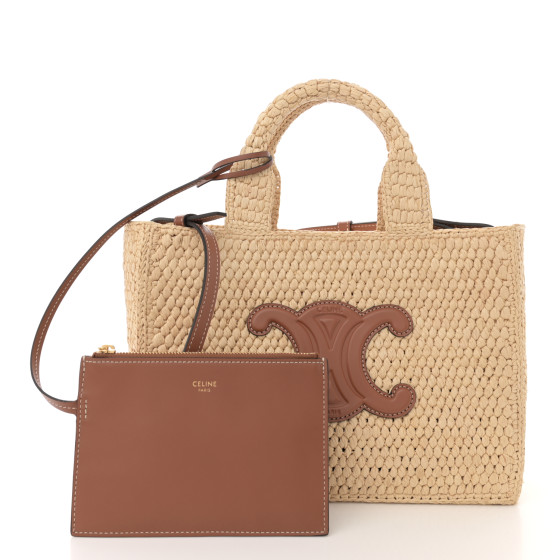 2色展開【CELINE】Small Cabas Thais ラフィア×カーフ 人気 Celine Small Cabas Thais 2Way Handbag Shoulder Bag Triomphe
