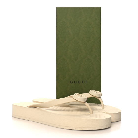 GUCCI Rubber Chevron Womens GG Thong Sandals 41 Mystic White