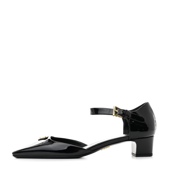 PRADA★黒 ポインテッドトゥミュール PRADA Vernice Triangle Squared Toe 35mm Pumps 37.5 Black