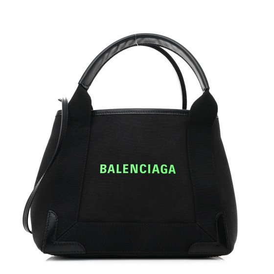 【関税&送料込】Balenciaga Balenciaga Cabas Navy Xs Canvas A BALENCIAGA Cotton Canvas Calfskin Navy Cabas XS Black