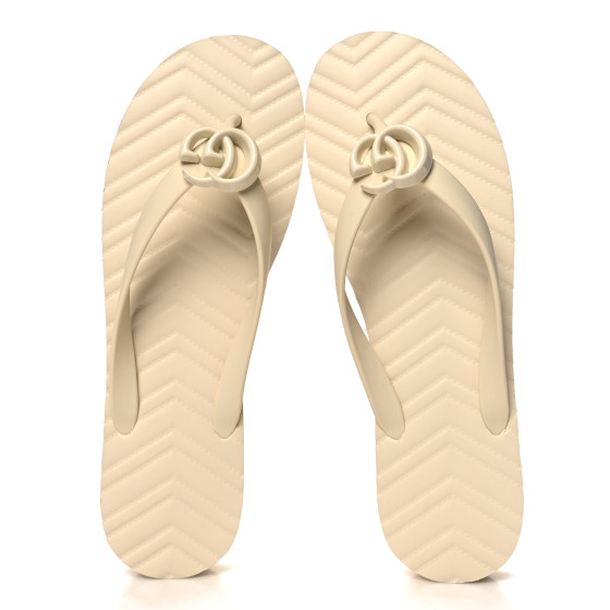 GUCCI Rubber Chevron Womens GG Thong Sandals 41 Mystic White