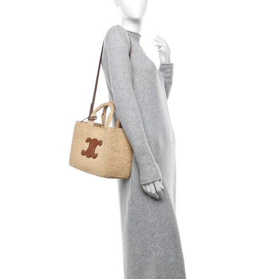 2色展開【CELINE】Small Cabas Thais ラフィア×カーフ 人気 Celine Small Cabas Thais 2Way Handbag Shoulder Bag Triomphe