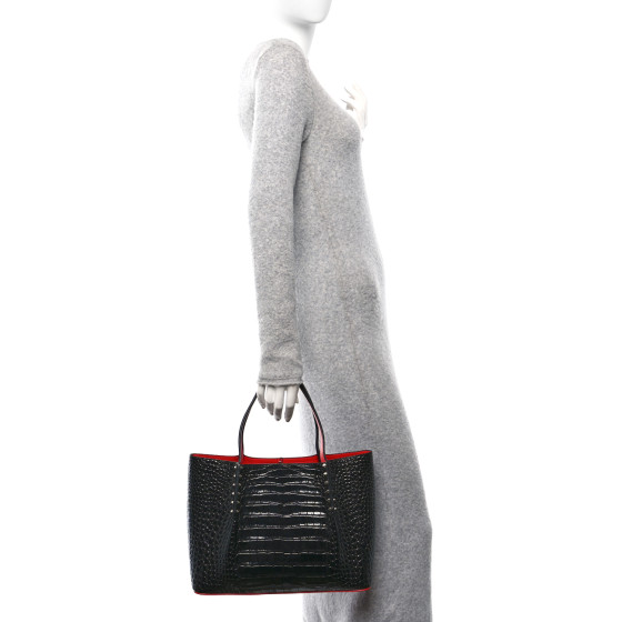 CHRISTIAN LOUBOUTIN Crocodile Embossed Calfskin Spiked Small
