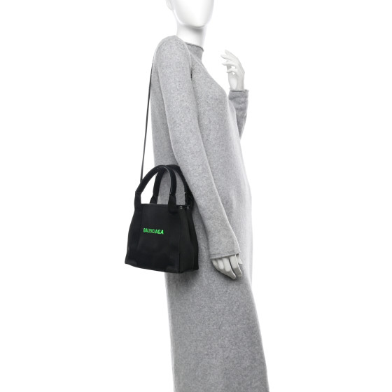 BALENCIAGA Cotton Canvas Calfskin Navy Cabas XS Black