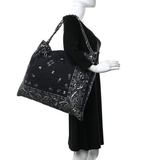 CHANEL Cotton Quilted XXL Bandana Shopping Tote Blue 970794