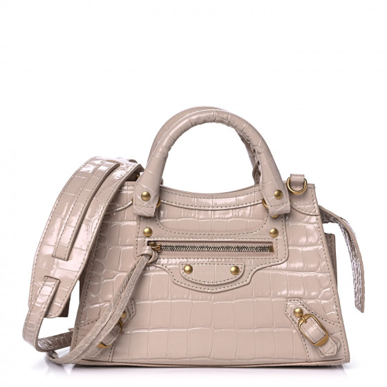 BALENCIAGA　LE CITY MINI ゴールド BALENCIAGA Calfskin Crocodile Embossed Neo Classic Gold