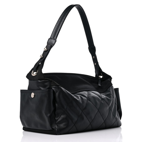 CHANEL Coated Canvas Paris Biarritz Hobo Black 1214162