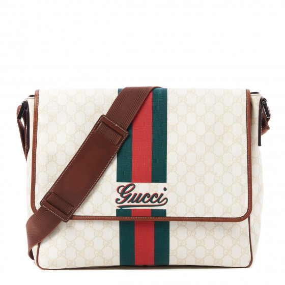 GUCCI Monogram Web Stripe Medium Flap Messenger Bag White