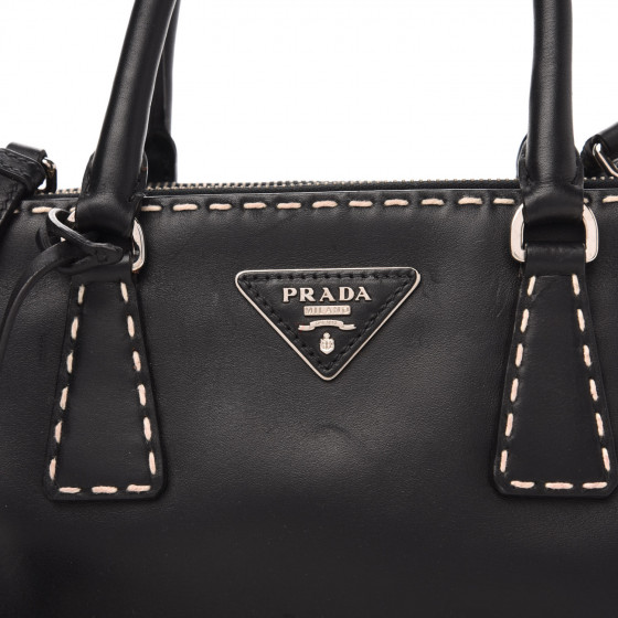 PRADA City Calf Mini Hand Stitched Galleria Double Zip Tote