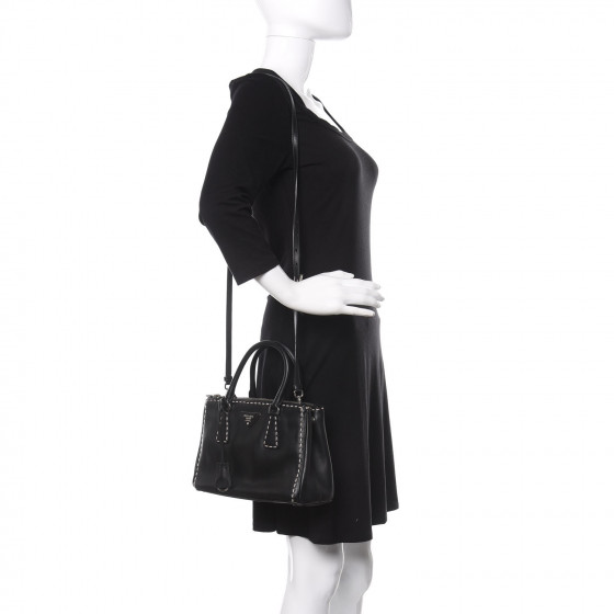 PRADA CITY CALF 2wayトート ブラック　/27 PRADA City Calf Hand Stitched Small Galleria Double Zip Tote