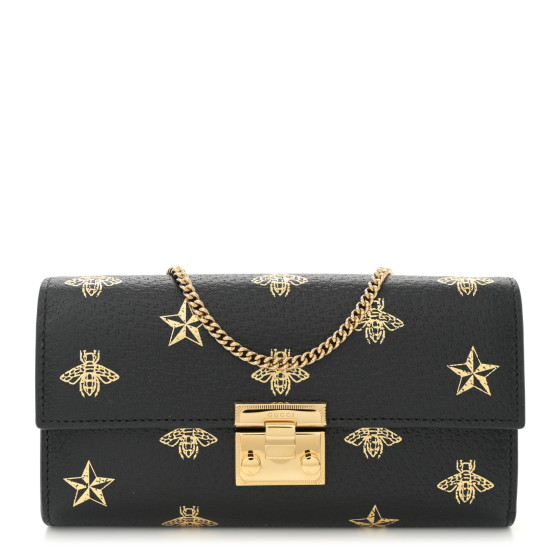 GUCCI Grained Calfskin Bee Star Continental Chain Wallet